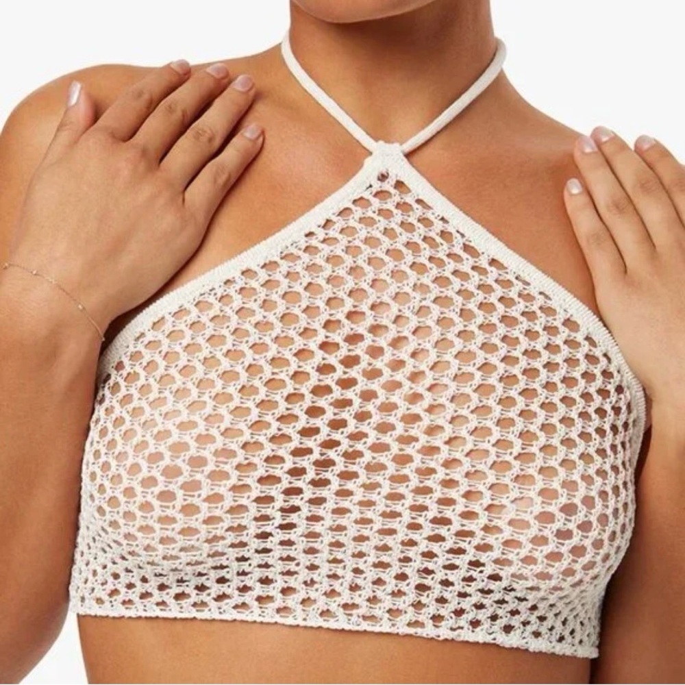 WeWoreWhat NWT sheer fishnet halter bikini top, large